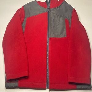 Lands’ End Hooded Jacket Women Small Size 8 Red Gray Fleece Lined Zip Pockets